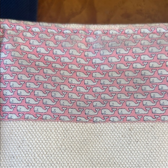 Vineyard Vines Cream and Navy Tote with Pink Accents - Picture 2 of 6